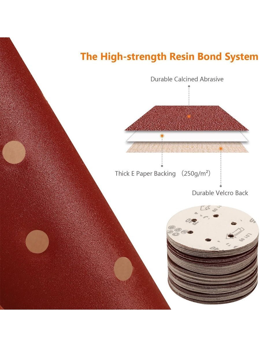 125mm Sanding Discs 100pcs kit for Wood, 10Pcs Each 40 60 80 100 120 180 240 320 400 800 Grits - LESNIC ABRASIVE LIMITED
